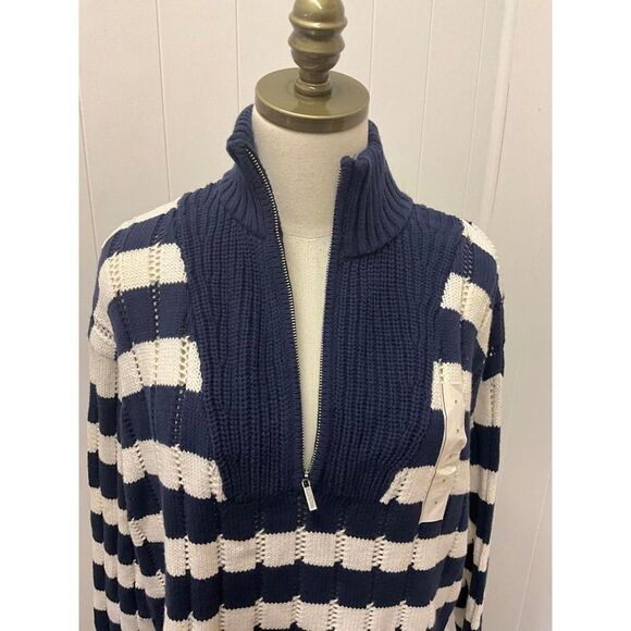 Brand New A New Day Women's Size Medium Navy Blue Cream Pullover Sweater 1/4 Zip - Picture 4 of 13